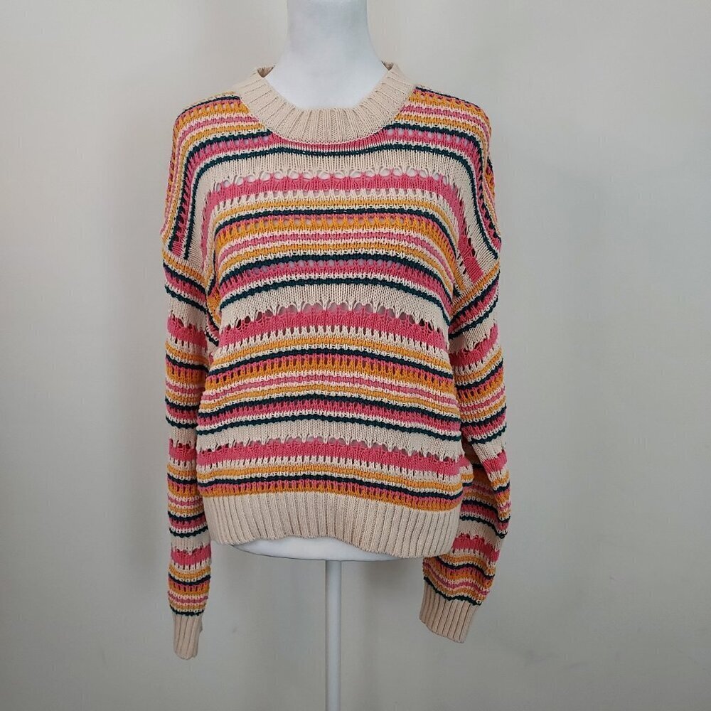 Zara Rainbow Crochet Knit Long Sleeve Sweater Size Medium